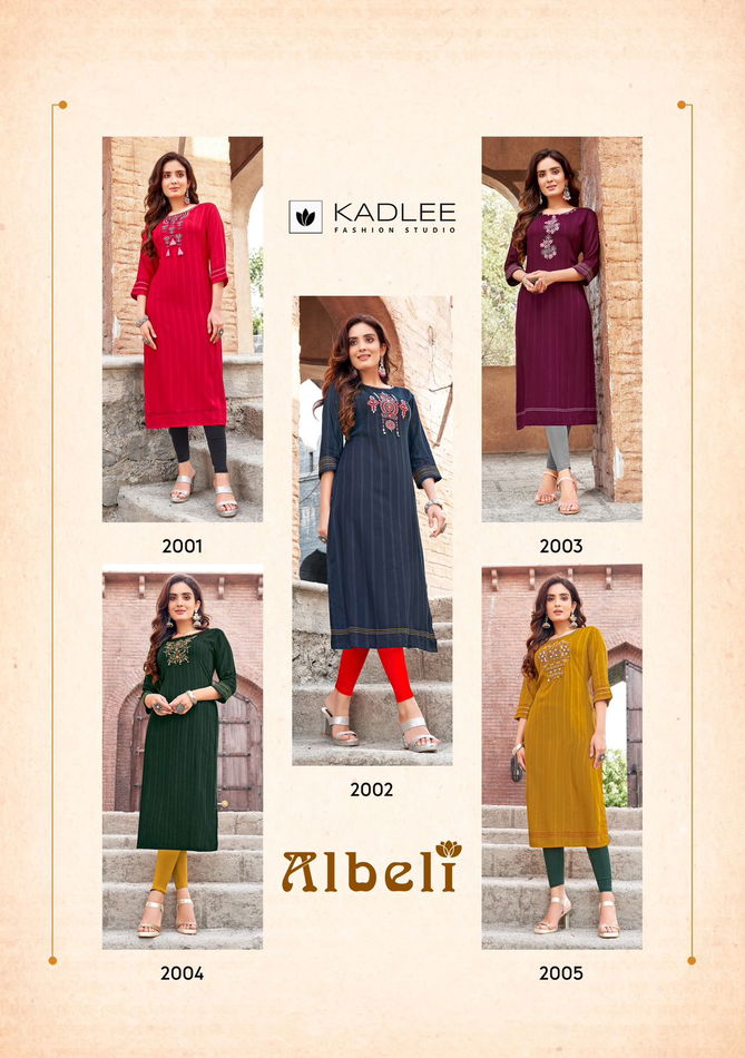 Albeli By Kadlee Rayon Weaving Designer Kurtis Wholesale Market In Surat
